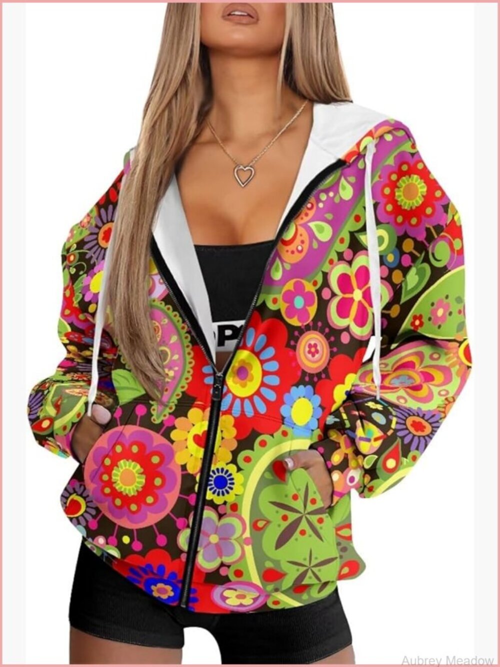 Y2K Full Zip Hoodie Sweatshirt with Pockets Loose Fit Teens